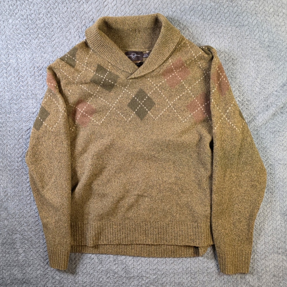 Black Brown 1826 Merino Wool Argyle Sweater Mens XLT XL Tall‎ Shawl Collar Knit